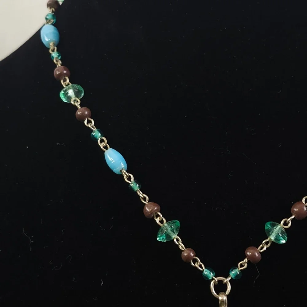 Vtg NY New York & Co Chunky Blue Turquoise Color Necklace Silver Tone Statement - Picture 4 of 7